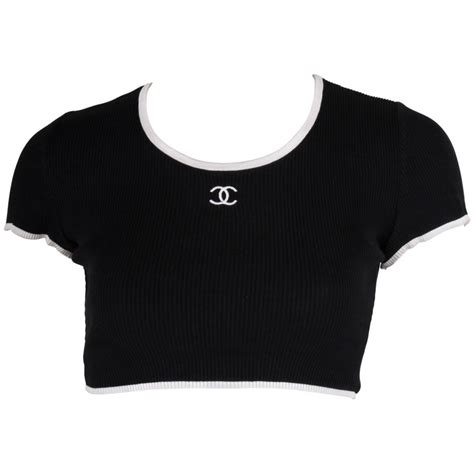 chanel blouse black and white|chanel vintage crop top.